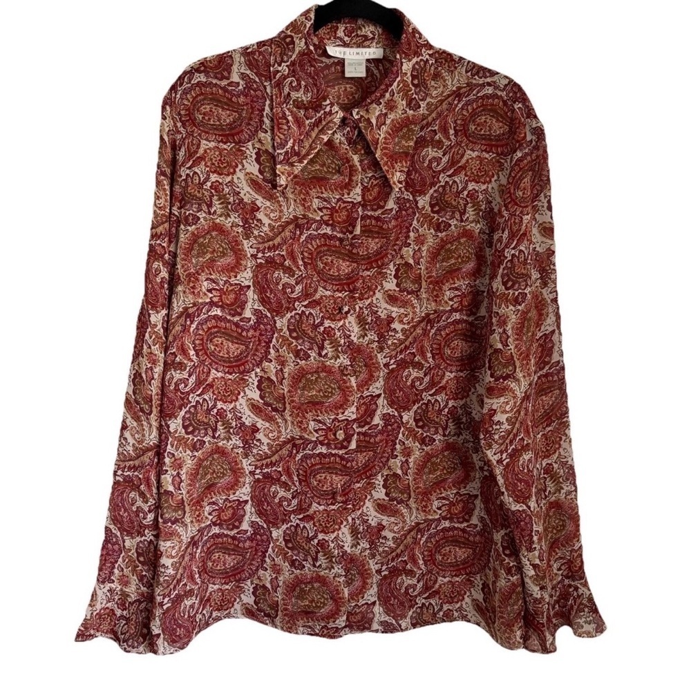 The Limited Womens L Paisley Button Front Long Sleeve Blouse Boho Career Retro